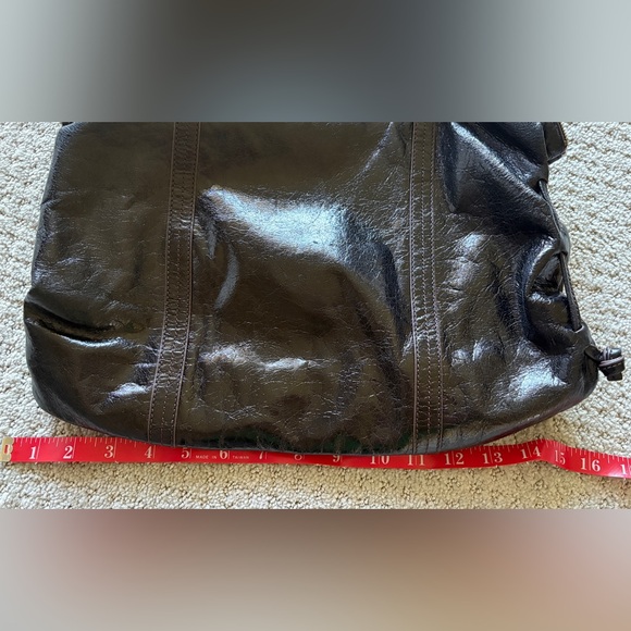 Hobo Black Distressed Leather Shoulder Bag – Brass-Tone Hardware - Picture 7 of 9